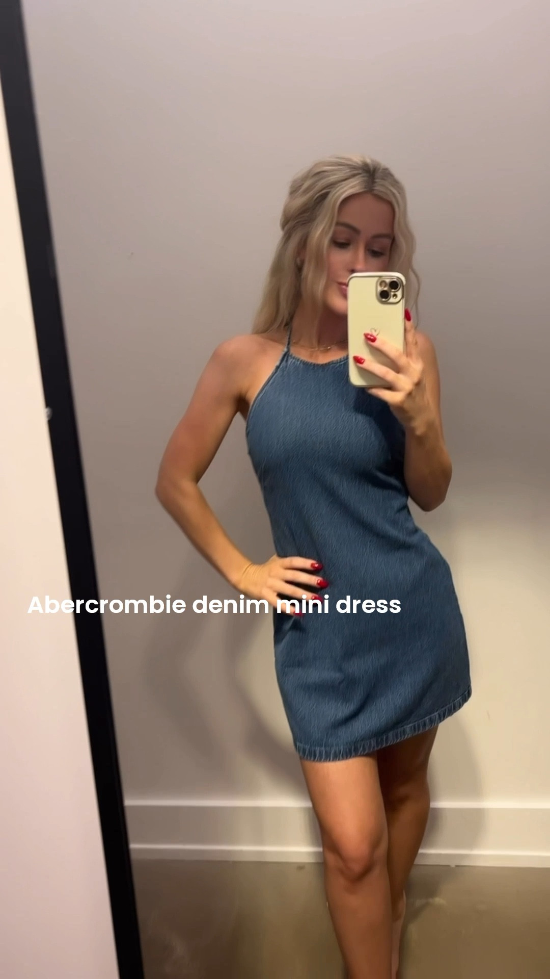 Abercrombie denim mini dress! A cute halter with mid back cut out 🩵🤍

#LTKSeasonal #LTKFindsUnder100 #LTKStyleTip