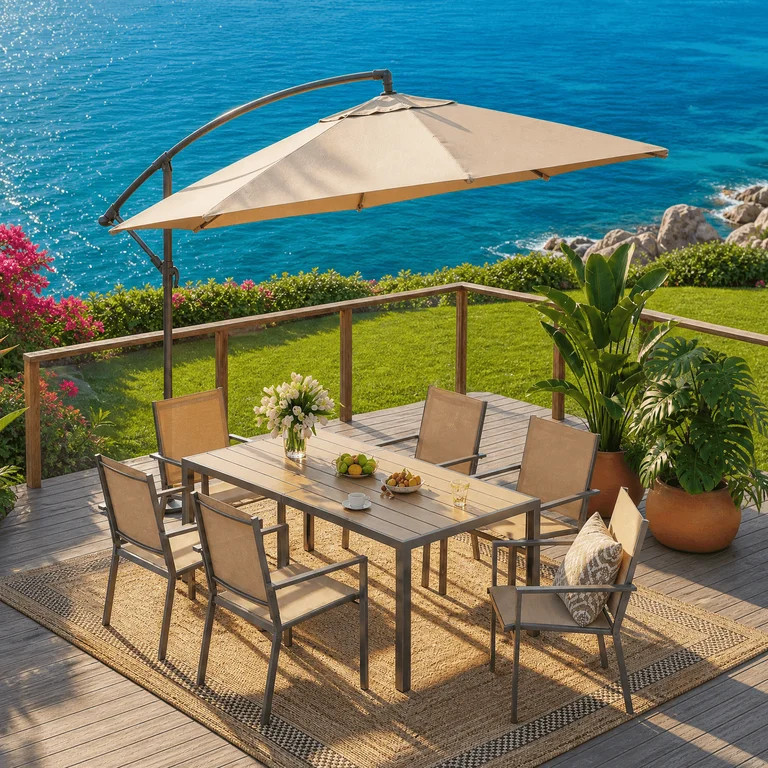 Patio Dining Set For 6, Asofer 7 Pcs Outdoor Dining Set with Metal Table with Umbrella Hole And S... | Walmart (US)