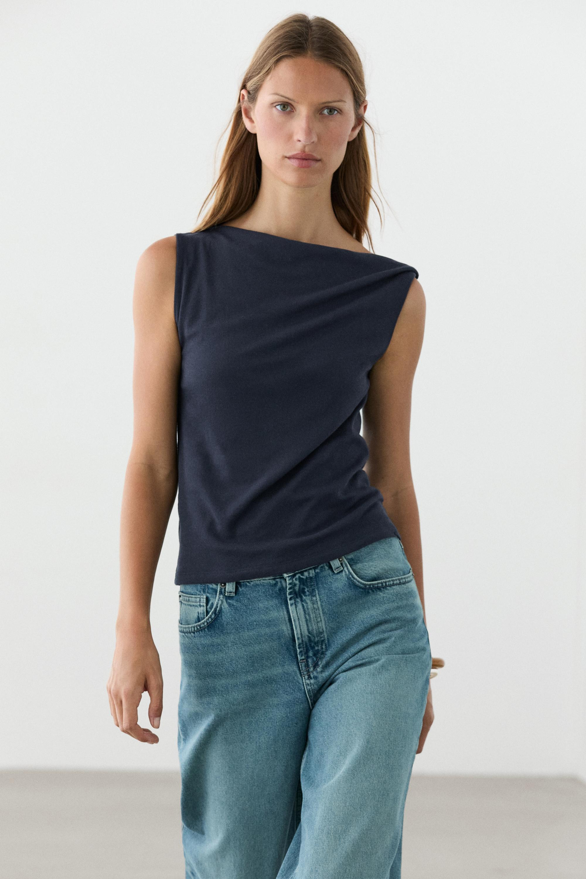 Asymmetric drop sleeve top | Massimo Dutti US