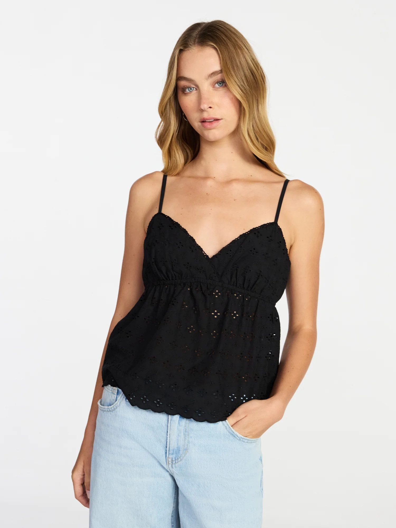 No Boundaries Cotton Eyelet Babydoll Cami, Women’s XXS-XXL | Walmart (US)
