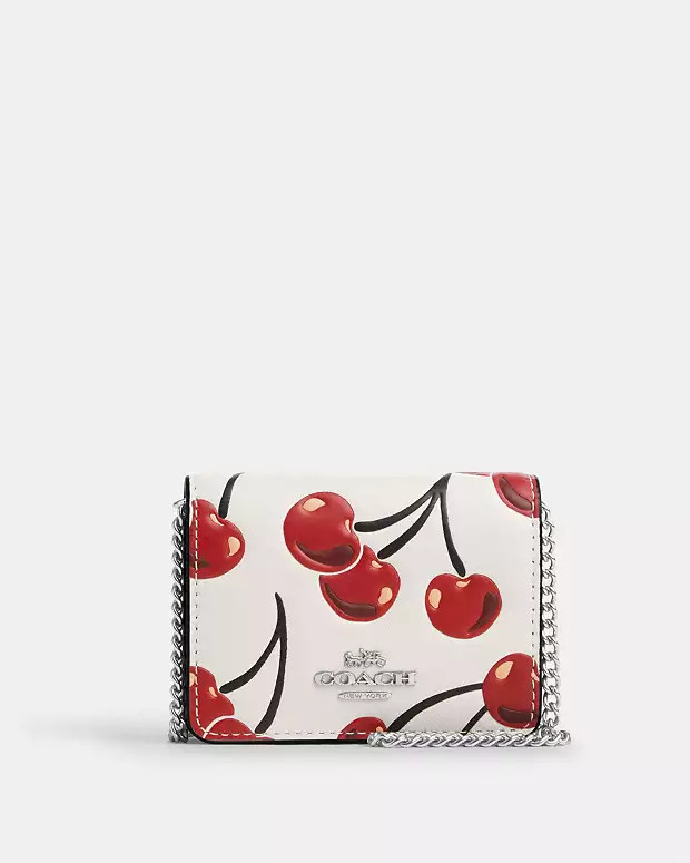 Mini Wallet On A Chain With Cherry Print | Coach Outlet US