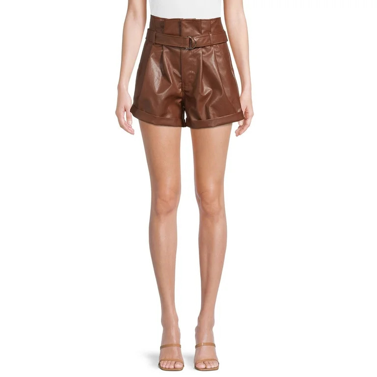 Madden NYC Women's Juniors' Faux Leather Paperbag Shorts | Walmart (US)
