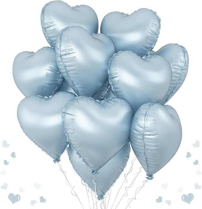Baby Blue Heart Foil Balloons, 10PCS Light Blue Heart Shape Balloon, 18Inch Pastel Blue Heart Myl... | Amazon (US)
