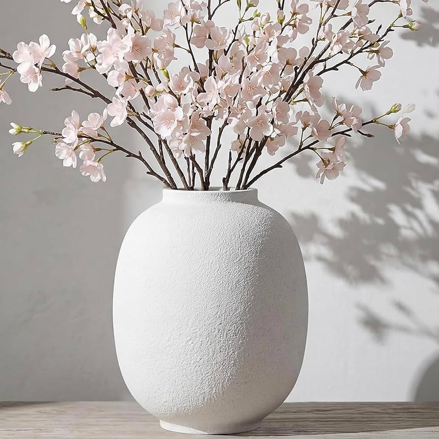 Large White Ceramic Vase, 9.85in Rustic Round Tall Vase for Table Centerpieces, Modern Homes Farm... | Amazon (US)