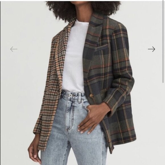 Something Navy Brooklyn Contrast Plaid Blazer Womens Large Wool Blend | Poshmark