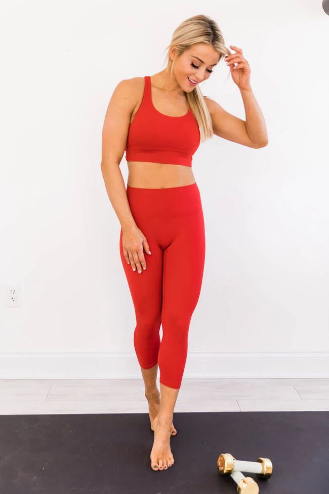 Let's Get Moving Capri Leggings Red | The Pink Lily Boutique