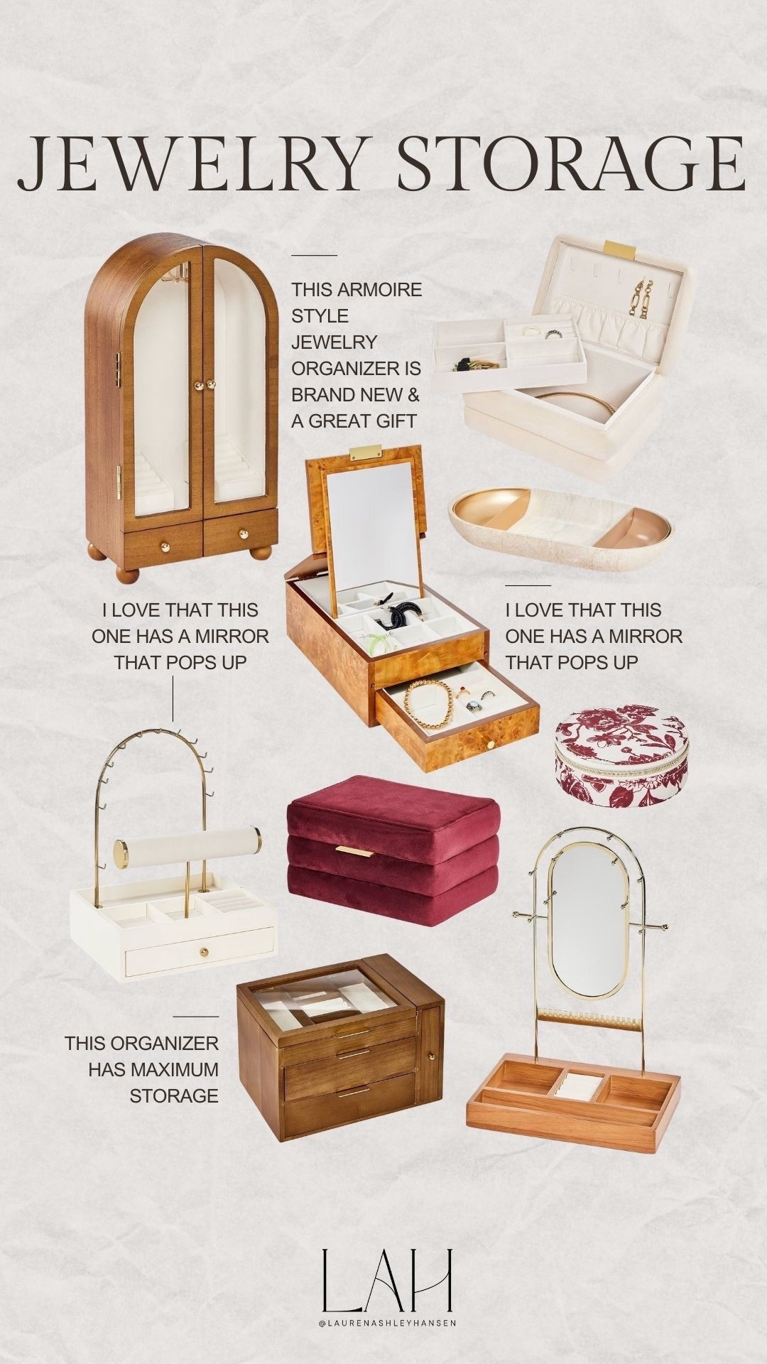 Target just released a new collection of jewelry storage and organization, and the pieces are beautiful! I love this arched armoire style chest that has optimal storage. 

#LTKHome #LTKGiftGuide