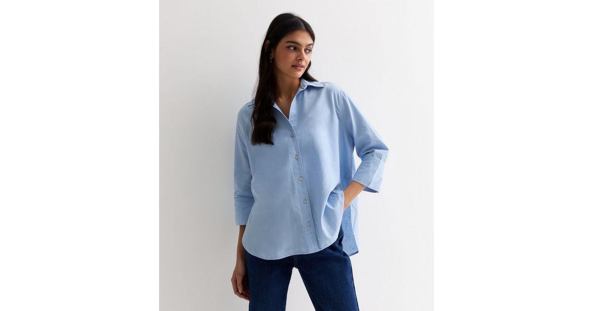Blue Linen-Look 3/4 Sleeve Shirt
						
						Add to Saved Items
						Remove from Saved Items | New Look (UK)