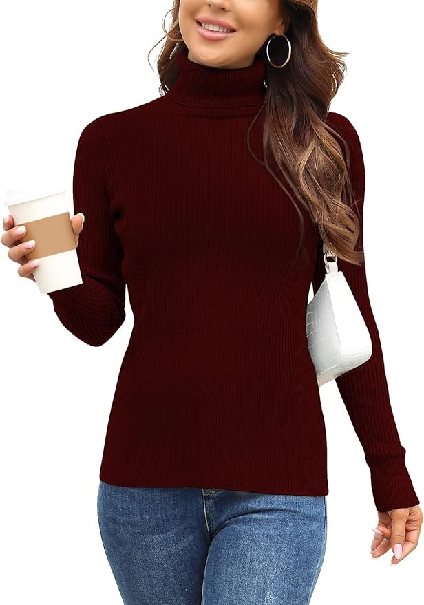 Rocorose Women's Ribbed Turtleneck Sweater Long Sleeve Knitted Solid Pullover | Amazon (US)