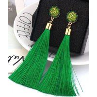 Green Tassel Earrings | Etsy (US)