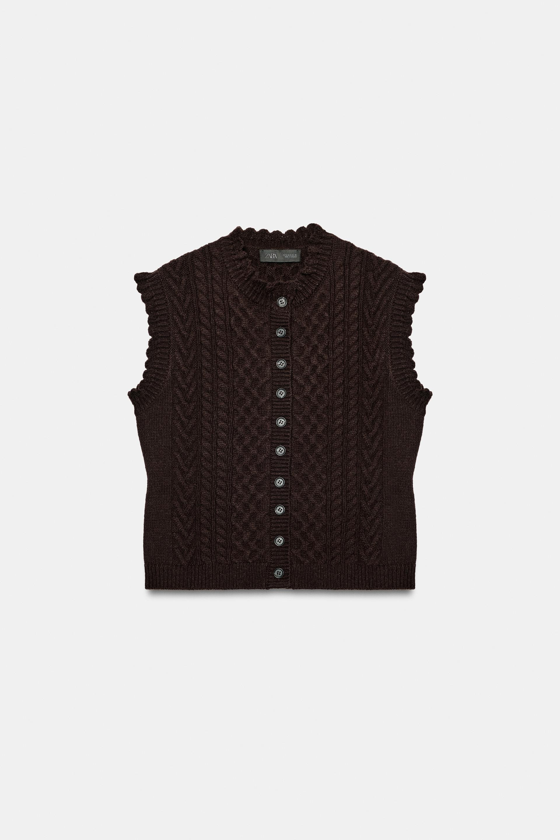 Zara - Braided Knit Ruffle Vest - Brown - M - Woman | Zara US
