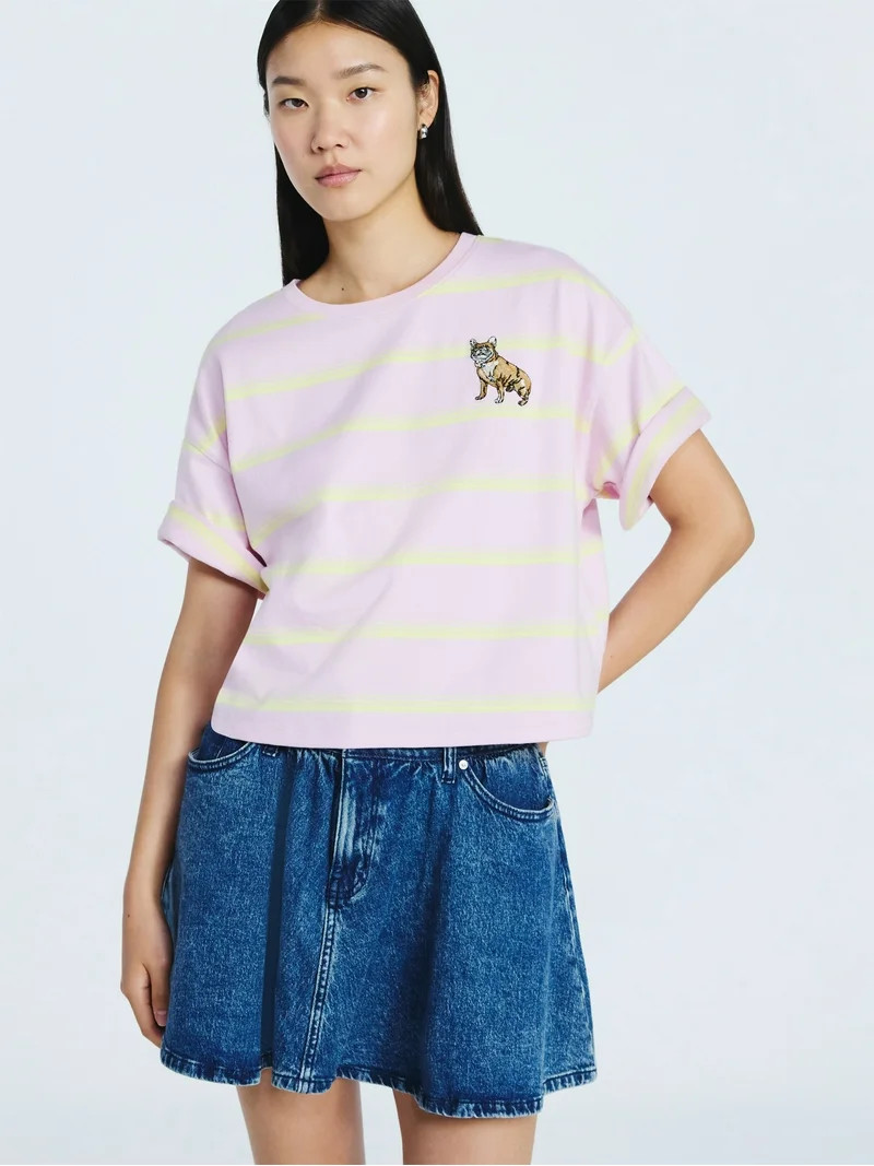 Scoop Women’s and Women's Plus Cotton Cropped Tee with Short Sleeves, Sizes XS-4X | Walmart (US)