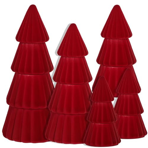 Red Christmas Decorations Indoor- Set of 5 Velvet Red Christmas Trees - Tabletop Christmas Decor Xmas Table Decorations for Mantel Home Decor | Amazon (US)