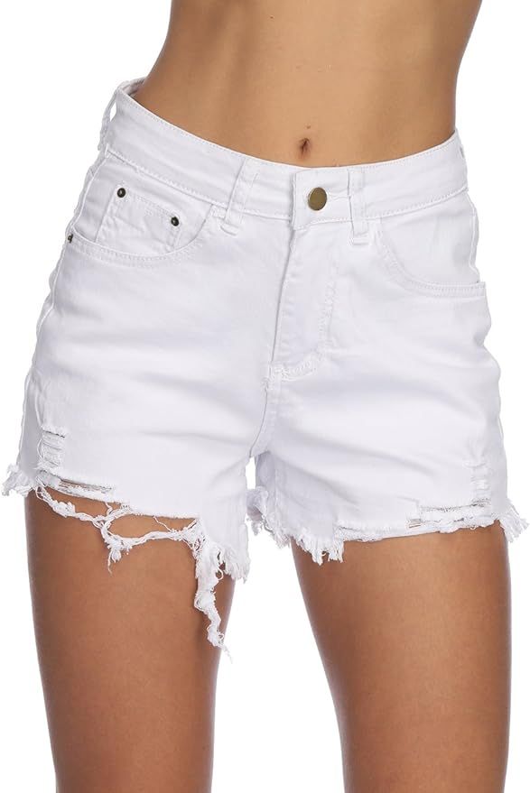 Haola Women's Juniors Denim Shorts Summer Stretchy Frayed Raw Hem Distressed Jeans Shorts | Amazon (US)