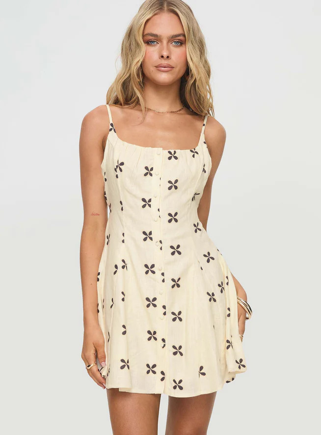 Elian Linen Blend Mini Dress Cream / Multi | Princess Polly US