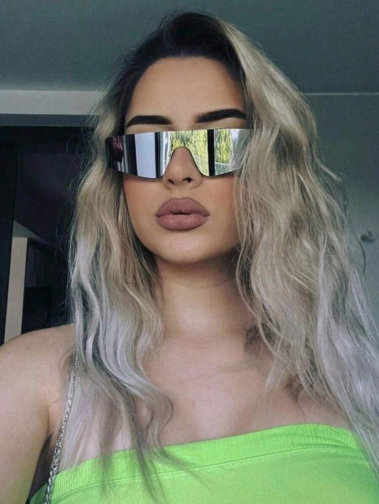 1pc Unisex One-Piece Frameless Future Punk Y2k Style Cycling Sport Fashion Glasses With Mirrored Lens Street Shades Beach Accessories Beach Accessories For Women Glasses Shades For Summer Beach Vacation,Outdoor,Travel | SHEIN