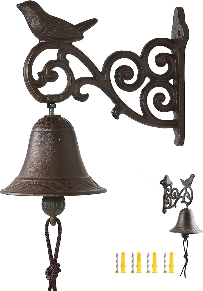 Antique Cast Iron Bell - Large Outdoor Bell with Bird Design, Decorative Hanging Bell for Farmhou... | Amazon (US)
