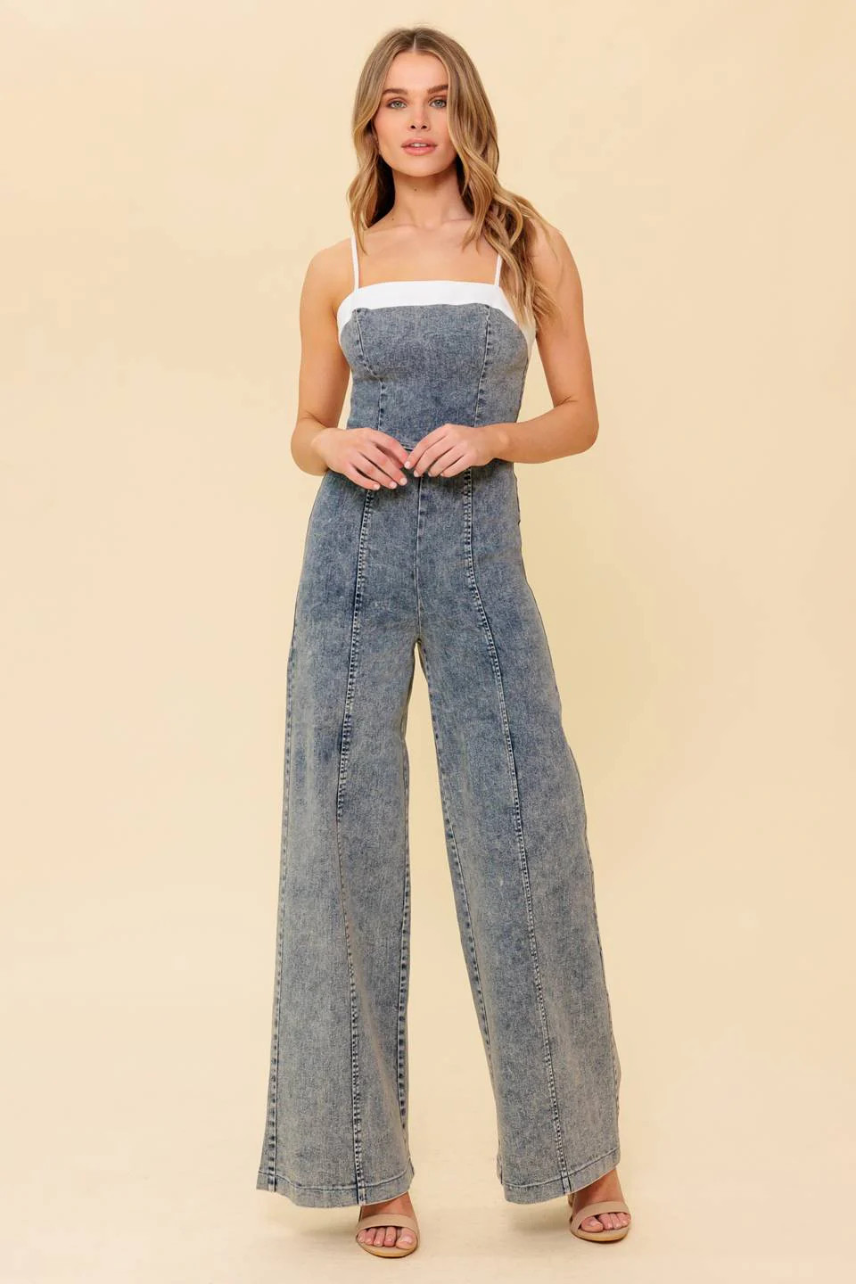 BEAUTIFUL AS YOU DENIM JUMPSUIT BLUE ACID/WHITE / M | Casual Chic Boutique