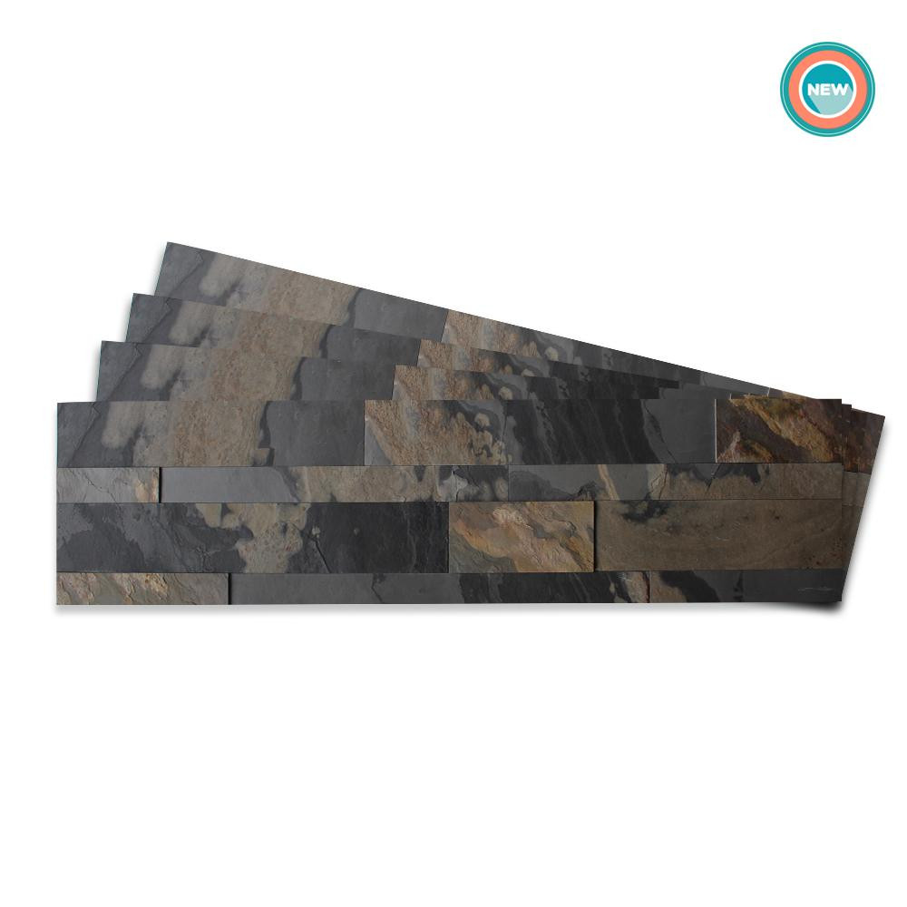 Tic Tac Tiles 4-sheets Rustic Gray 24 in. x 6 in. Peel, Stick Self-Adhesive Decorative 3D Stone Tile | The Home Depot