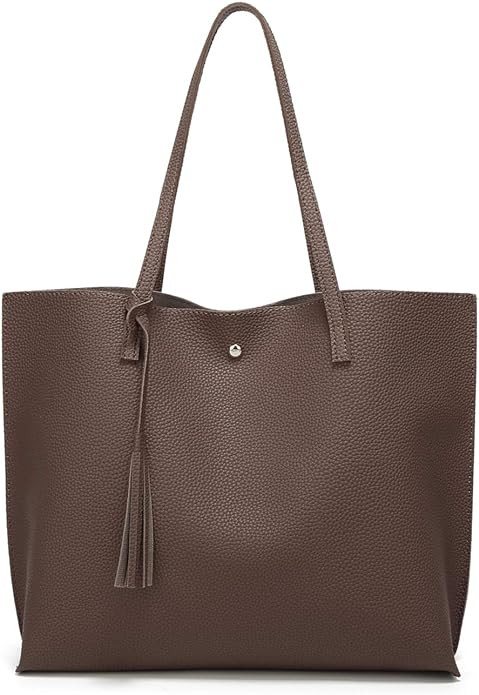 Dreubea Women's Soft Faux Leather Tote Shoulder Bag from, Big Capacity Tassel Handbag | Amazon (US)