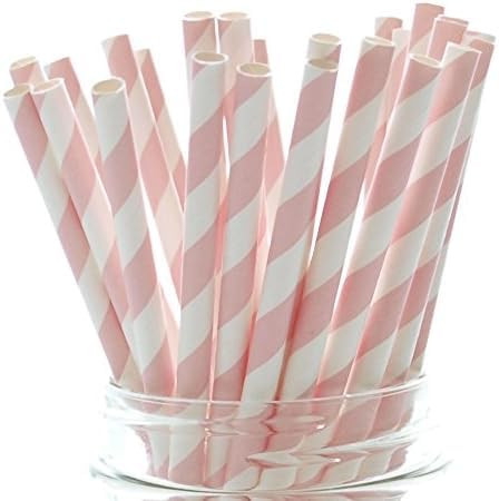 Hot Pink Striped Paper Straws - 7.75inch Disposable Pink and White Paper Straws Cake Pops Stick f... | Amazon (US)