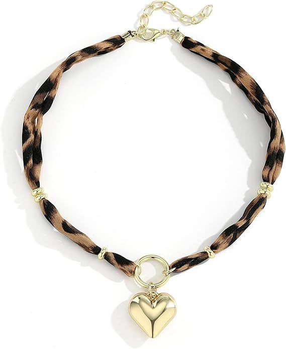 Scarf Necklace with Charm for Women Leopard Bandana Necklace with Charms Chunky 14K Gold Plated H... | Amazon (US)