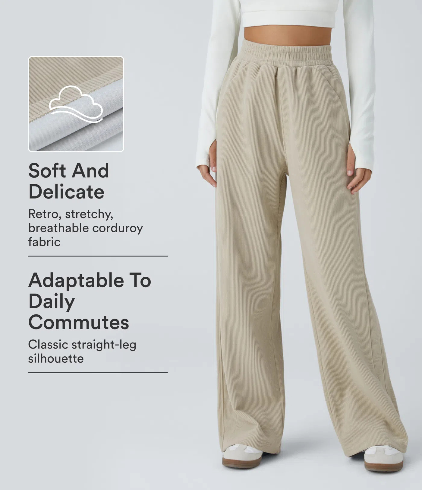 High Waisted Pocket Straight Leg Baggy Mop Corduroy Casual Pants | HALARA