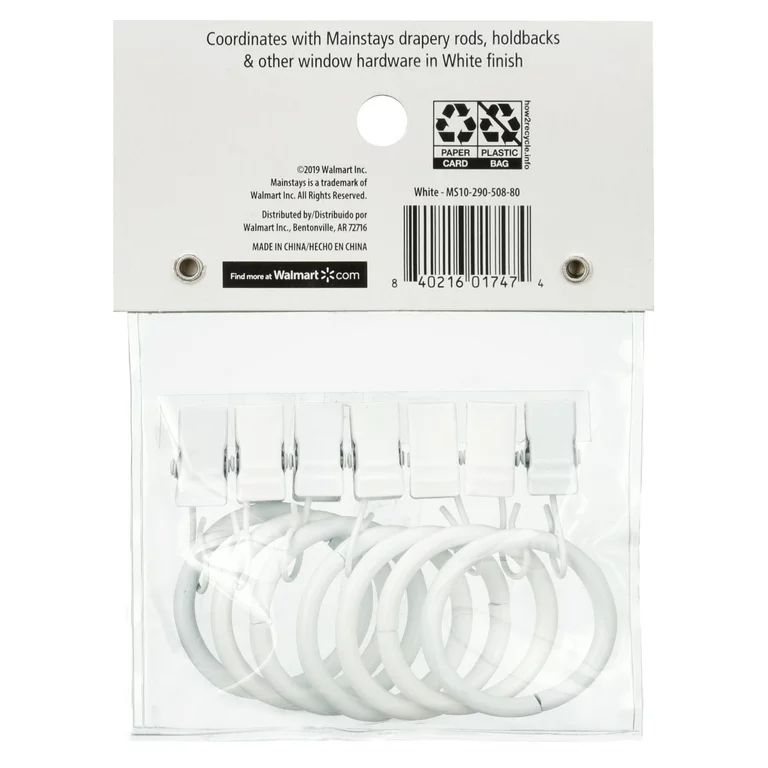 Mainstays Metal Curtain Clip Rings White, Set of Seven | Walmart (US)