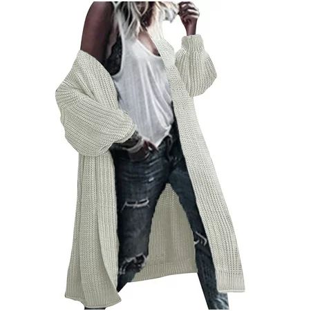 Women s Knit Long Sweaters Open Front Cardigan Fall Fashion Tops Leg Of Mutton Sleeve Outwear Light  | Walmart (US)