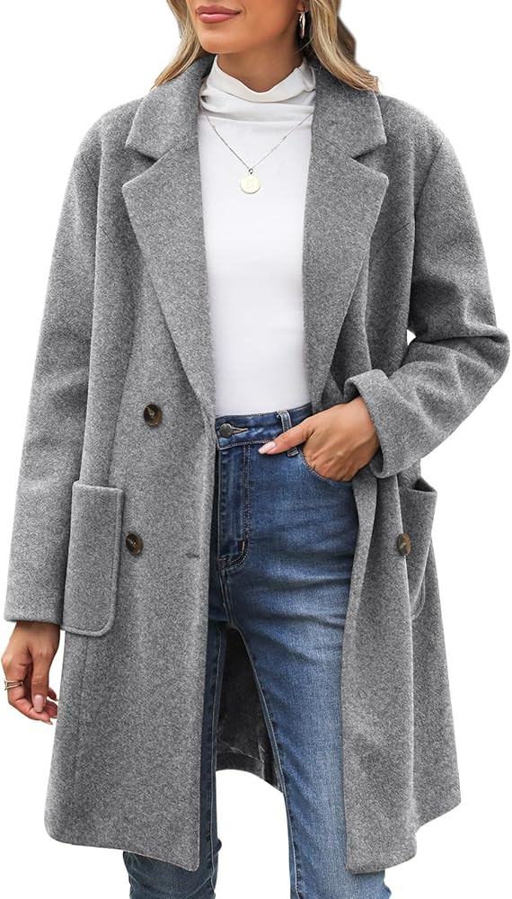 Xukk Women Double Breasted Pea Coat Winter Wool Blend Trench Overcoat Elegant Notched Lapel Colla... | Amazon (CA)