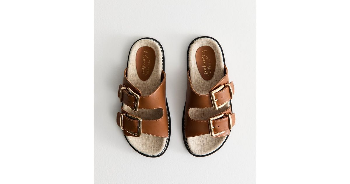 Tan Faux Leather Whipstitch Detail Sandals | New Look | New Look (UK)
