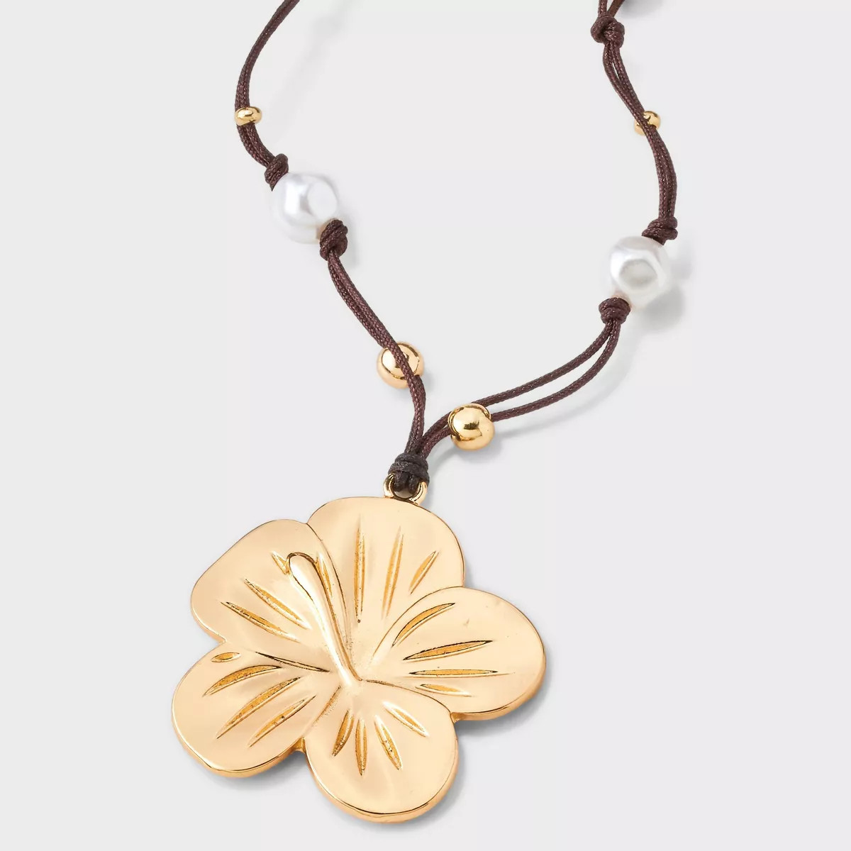 Woven Cord Pearl and Floral Pendant Necklace - Wild Fable™ Gold | Target