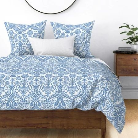 Cotton Sateen Duvet Cover Twin - Damask Chinoiserie China Blue White Ornate Victorian Robins Egg Vin | Walmart (US)
