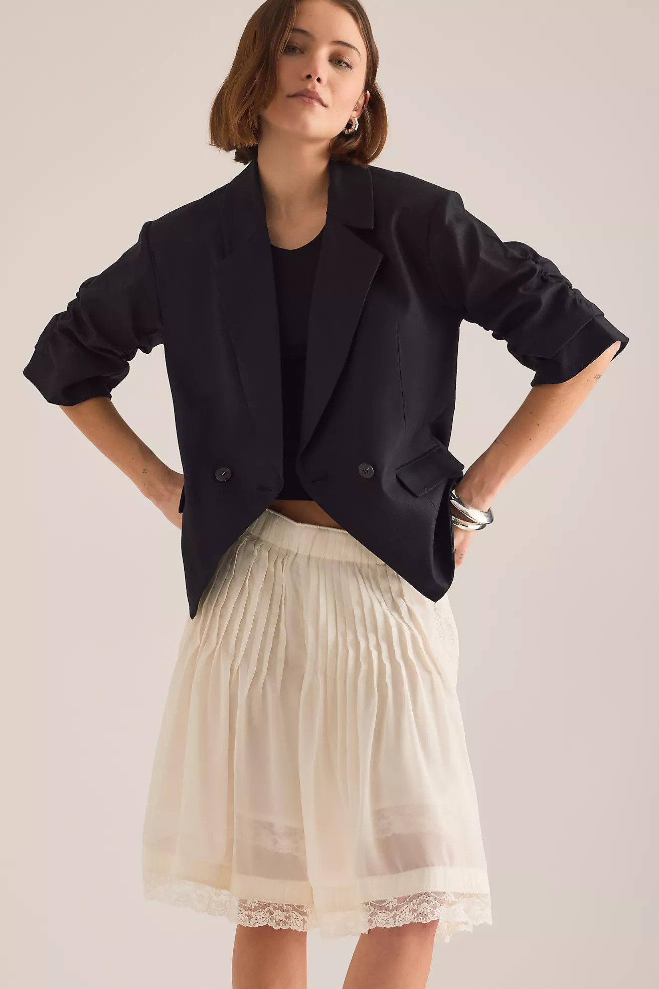 By Anthropologie Linen Scrunched Sleeve Blazer | Anthropologie (US)