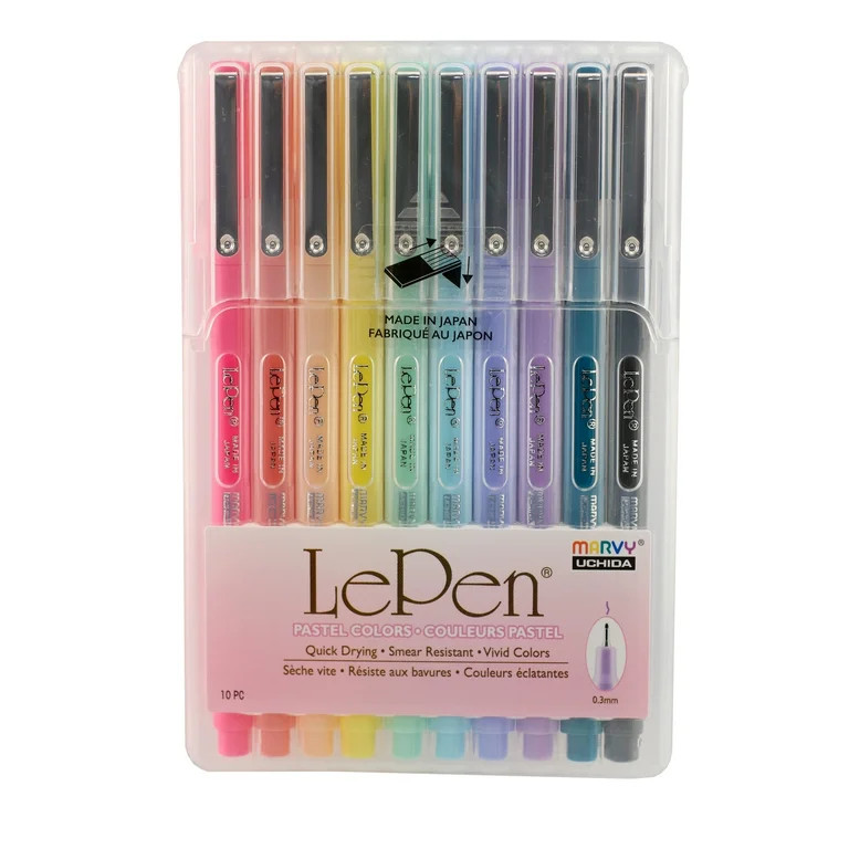 Le Pen Brand Felt Tip Pens, Pastel Color, Medium Point, .3mm tip,10 Count Assorted | Walmart (US)