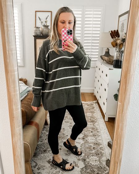 Loving this Aerie sweater! Wearing a small. It’s so soft!!  And these leggings are the best!! Wearing a medium!! Lady say to get 25% off!! 

#LTKSale #LTKover40 #LTKmidsize