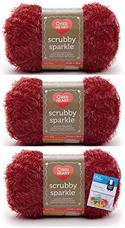 Red Heart Scrubby Sparkle Yarn - Strawberry - 3 Pack Bundle with Bella's Crafts Stitch Markers | Amazon (US)