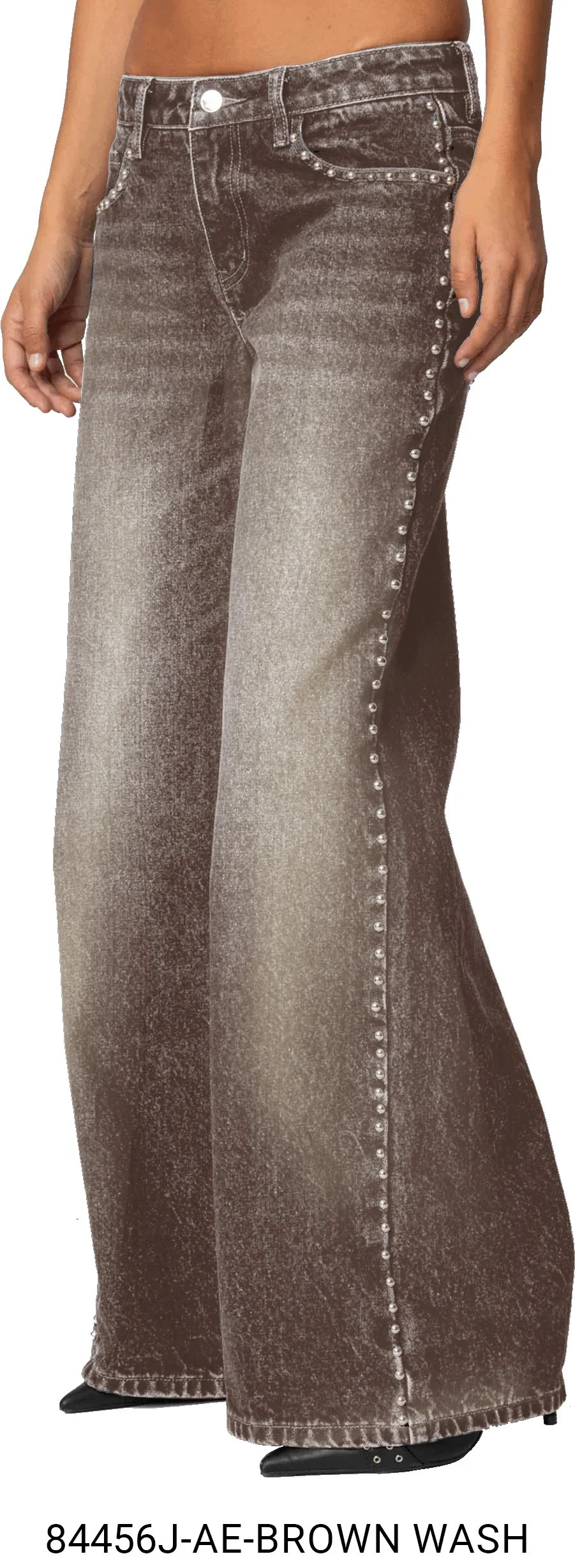 Low Rise Wide Leg Denim Pant with Stud Details, Color- Brown , Size- 4 | Walmart (US)