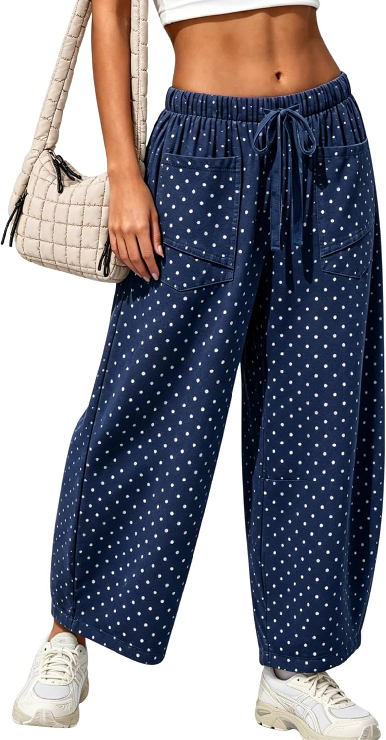 Lviefent Women Polka Dot Barrel Sweatpants Wide Leg Pants Trousers | Amazon (US)
