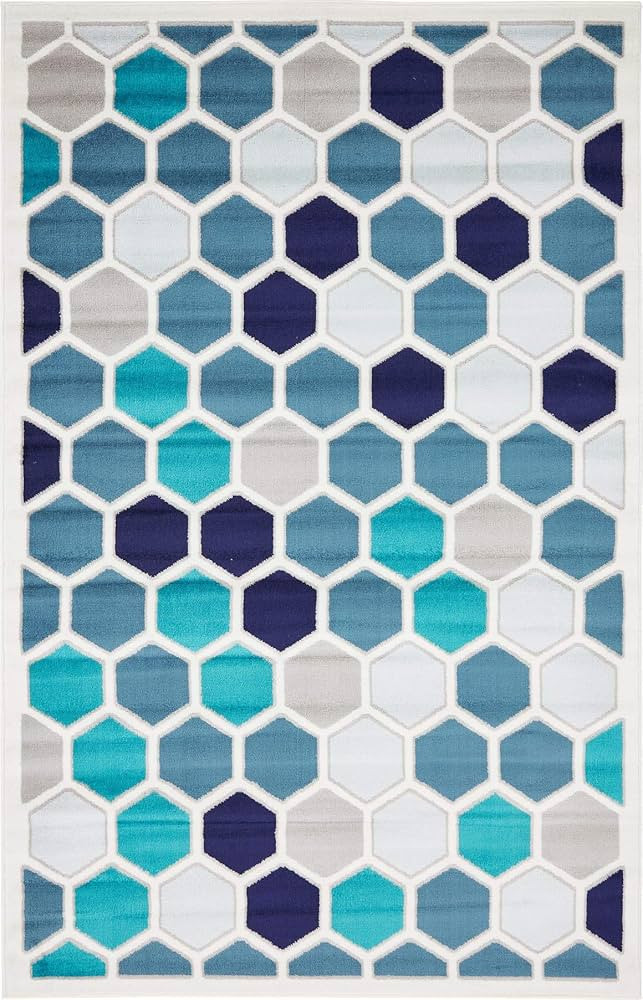 Unique Loom Metro Collection Abstract Multicolored Geometric Hexagon Area Rug, 5 ft x 8 ft, Ivory... | Amazon (US)