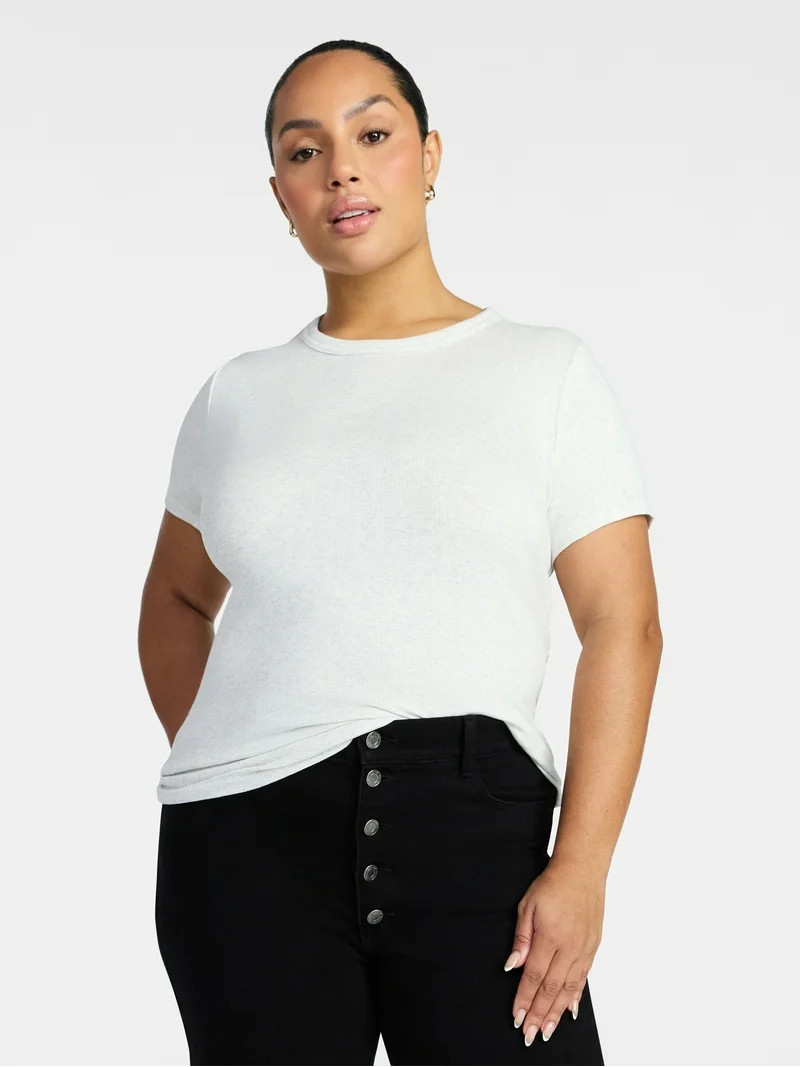 Time and Tru Women's Ribbed Tee with Short Sleeves, Sizes XS-XXXL | Walmart (US)
