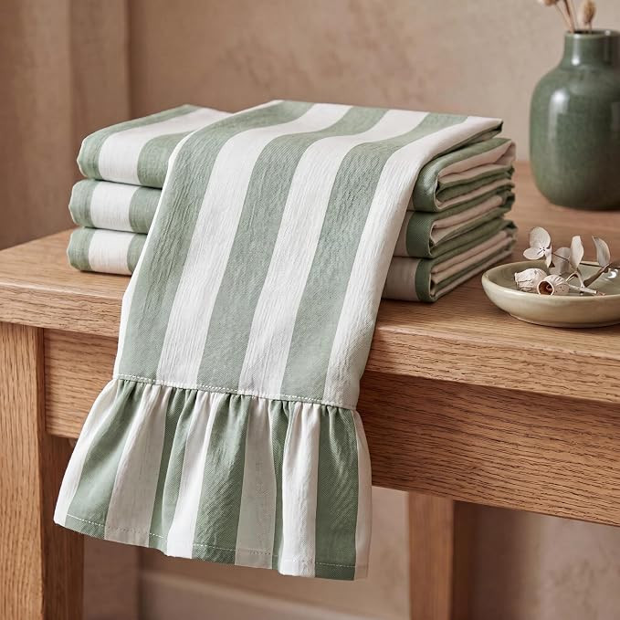Sage Green Striped Kitchen Towels Set of 4, 100% Cotton Ruffled Striped Dish Towels 18"x31" Absor... | Amazon (US)
