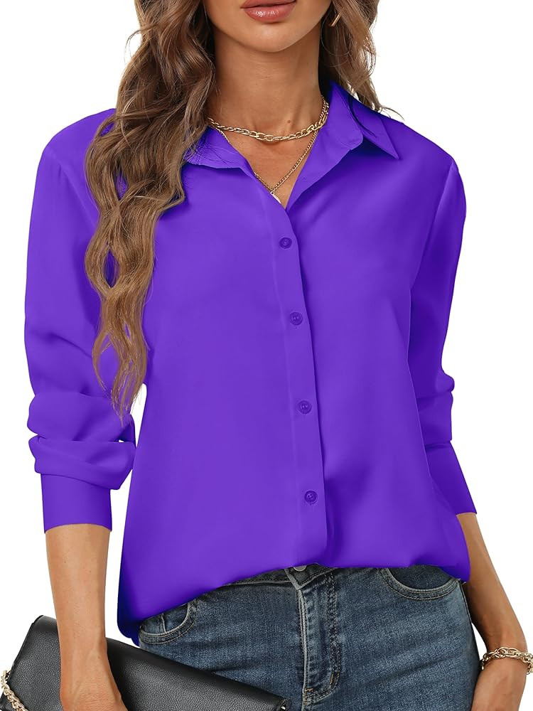 Women's Button Down Shirts Long Sleeve Basic Classic Soft Shirt Collared Fashion Dressy Casual Bl... | Amazon (US)