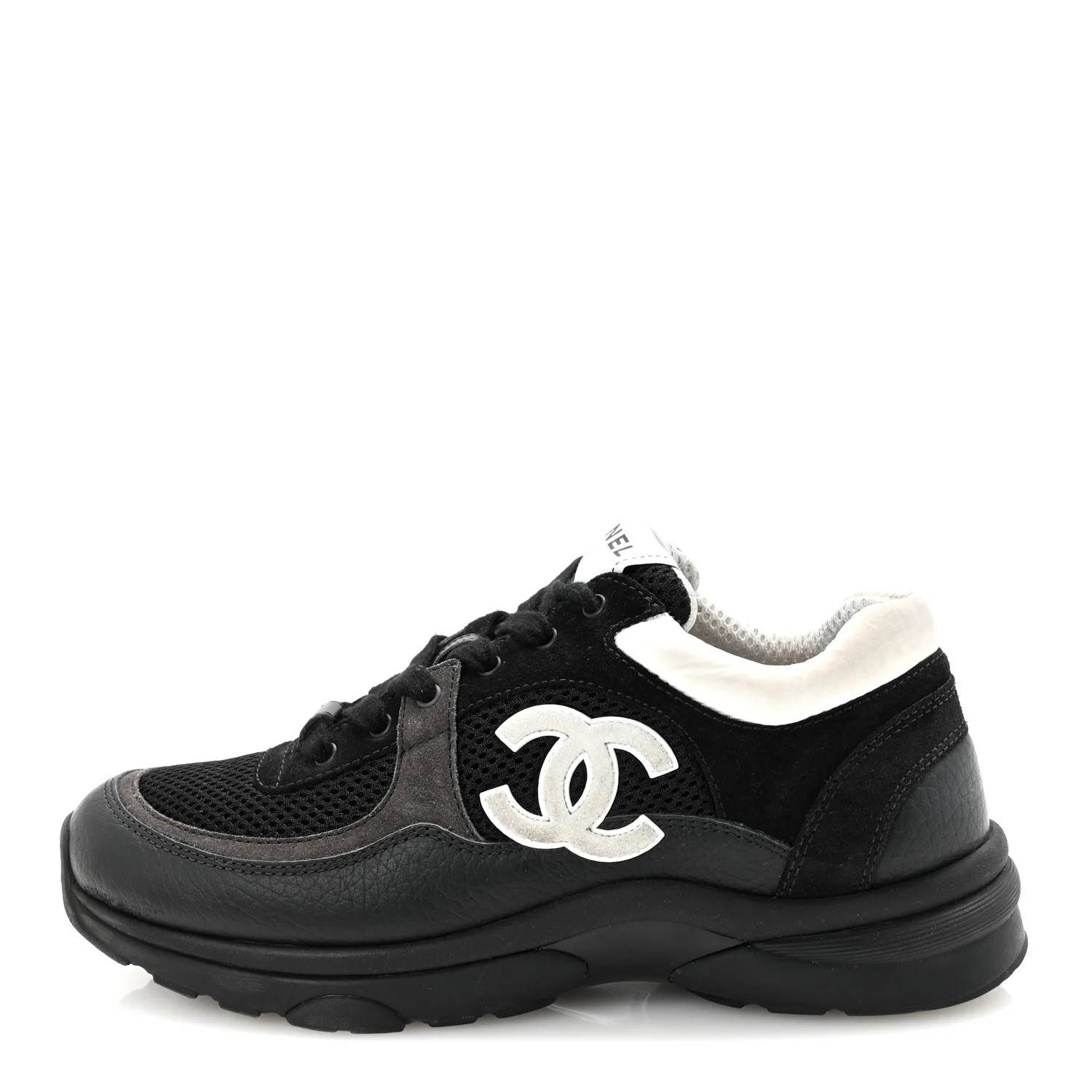Mesh Suede Grained Calfskin Womens CC Sneakers 38 Black White | FASHIONPHILE (US)