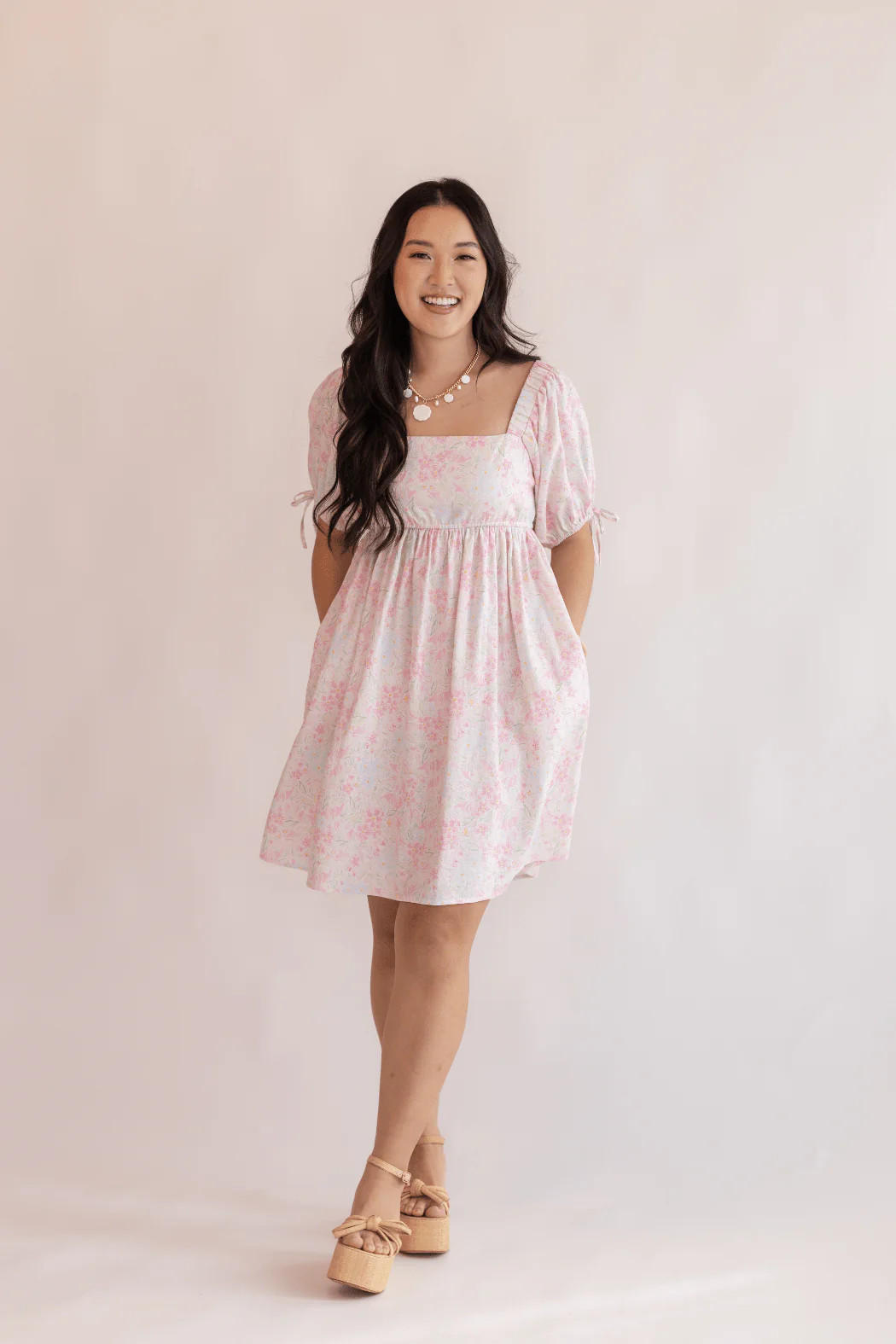 Maybell Dress | Women's Pink Floral Babydoll Dress with Pockets | Maybell and Mine