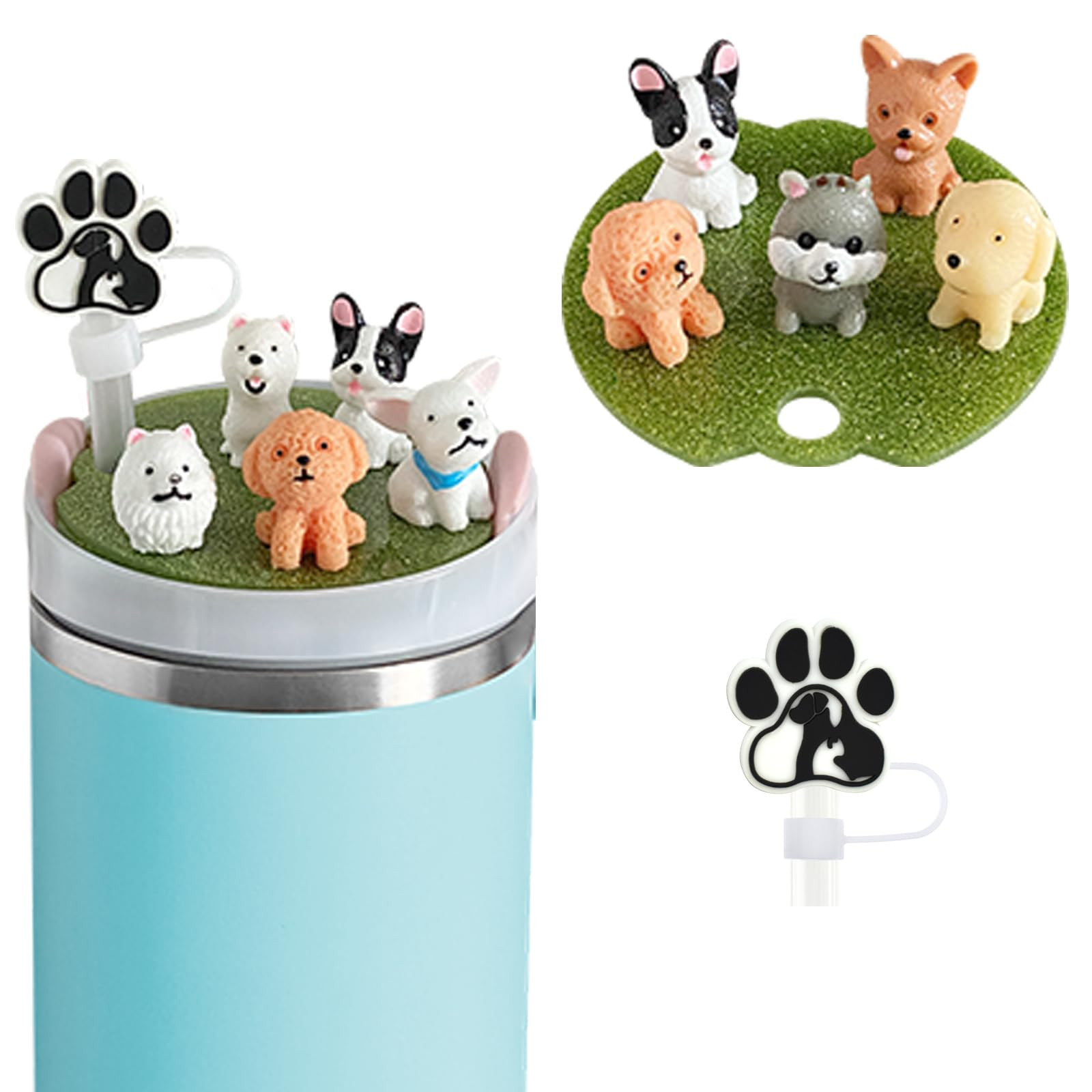 Dog Stanley Cup Lid Accessories 12pcs,Straw Toppers for Stanley Cups 40 Oz Cute, 10mm Silicone St... | Amazon (US)