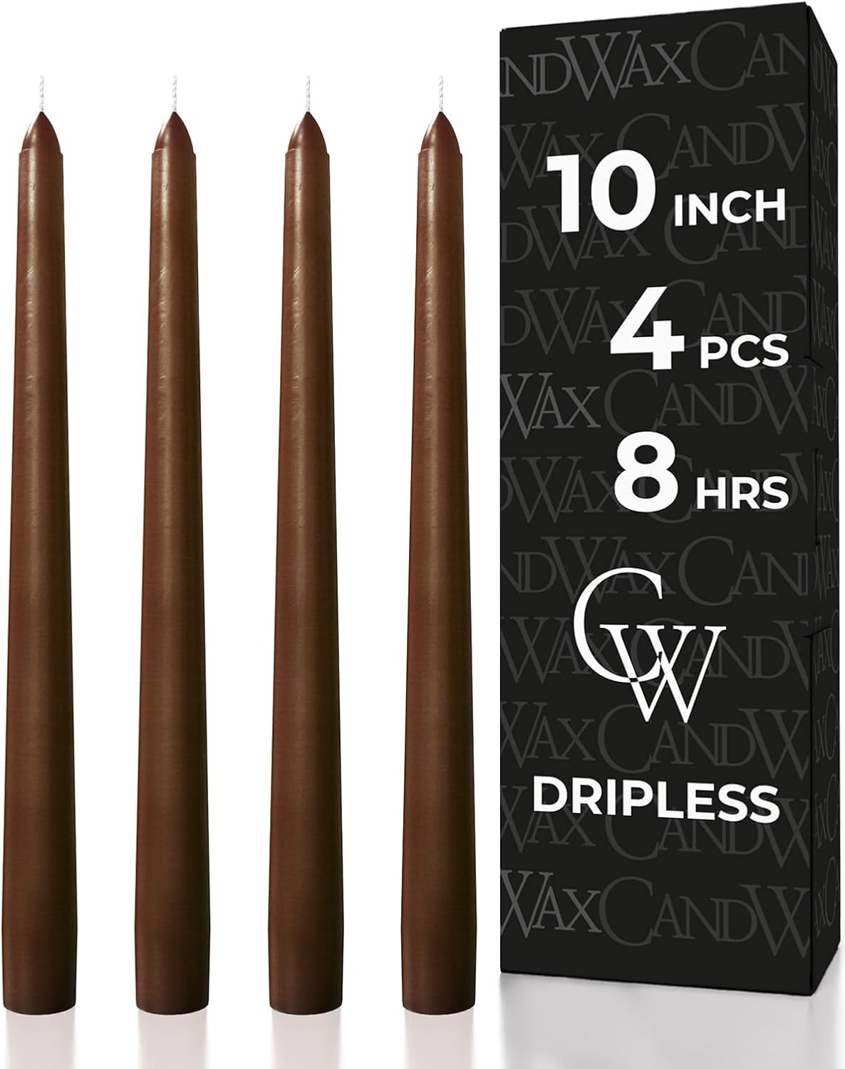 10 inch Taper Candles - Set of 4 Dripless Tapered Candlesticks - Unscented, Perfect for Dinner and Household Use - Brown Candles for Home Decor | Amazon (US)