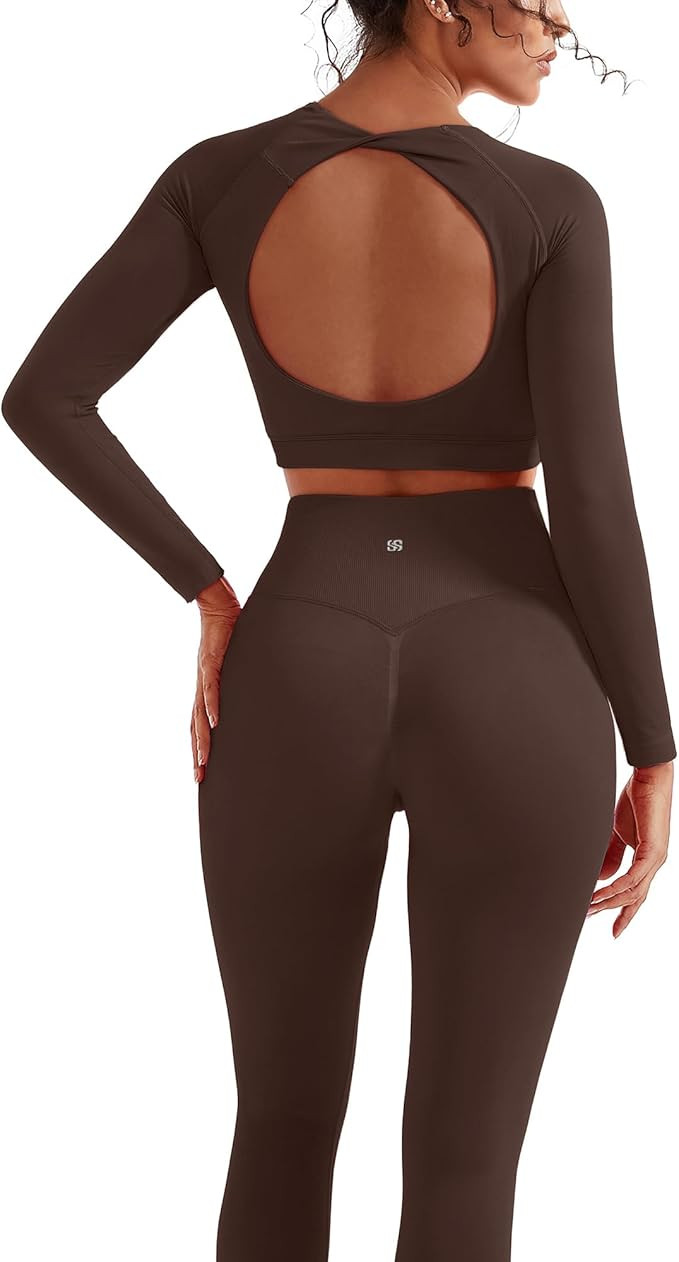 SUUKSESS Women 2 Piece Open Back Seamless Workout Sets Scrunch Booty Gym Leggings Built in Bra Cr... | Amazon (US)