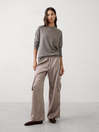 Wide-Leg Mid-Rise Satin Pull-On Cargo Pant | Banana Republic Factory
