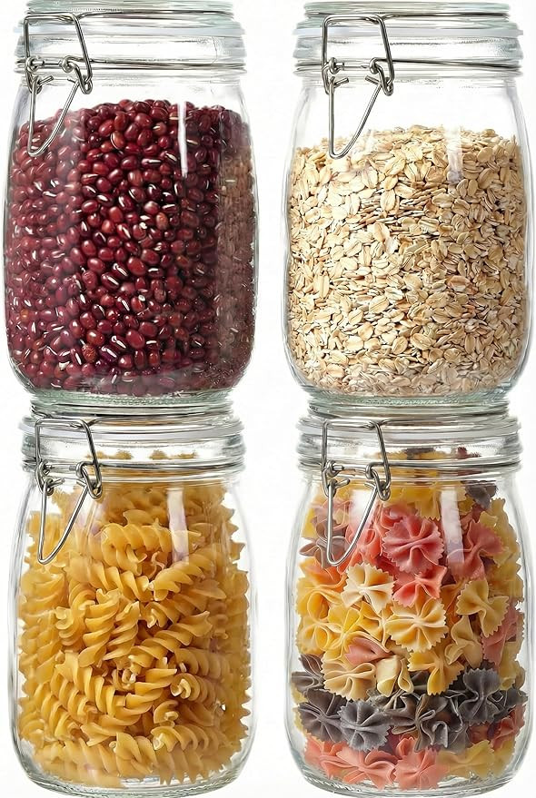 HomArtist 32 oz Wide Mouth Glass Jars with Airtigh Lids, 4 Pack Glass Pickling Jars for Canning, ... | Amazon (US)